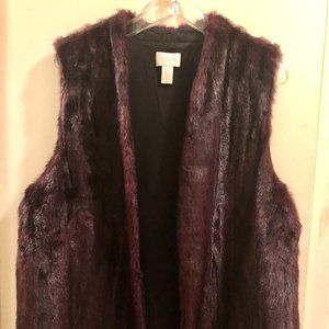 Chico's Women's Size 2 Reddish Black Faux Fur Vest hook closure EUC
